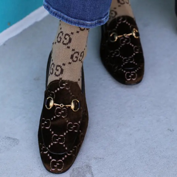 GUCCI • Brown Tan Velvet Jordaan Loafer - Size 7/ 37 - Picture 1 of 10
